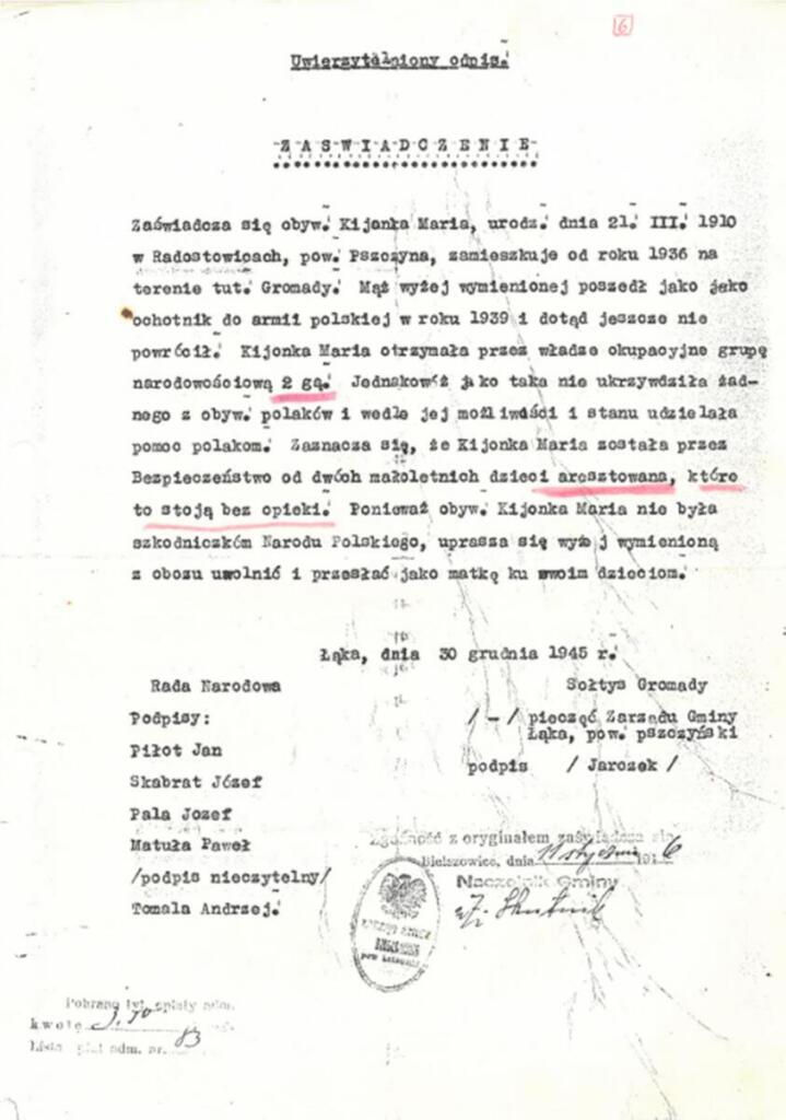 Oma Maria aus Łąka: 3 uwierzytelniony odpis zaswiadczenia